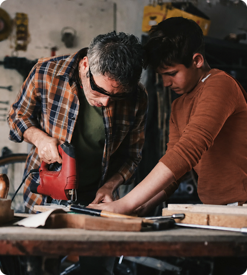 Father and son molding wood 